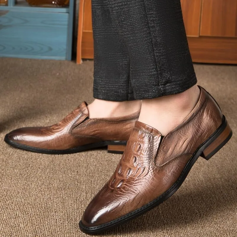 Italian Crocodile Leather Loafers for Men Classic Shoes The Office Oxford Shoes for Men Brown Dress Office