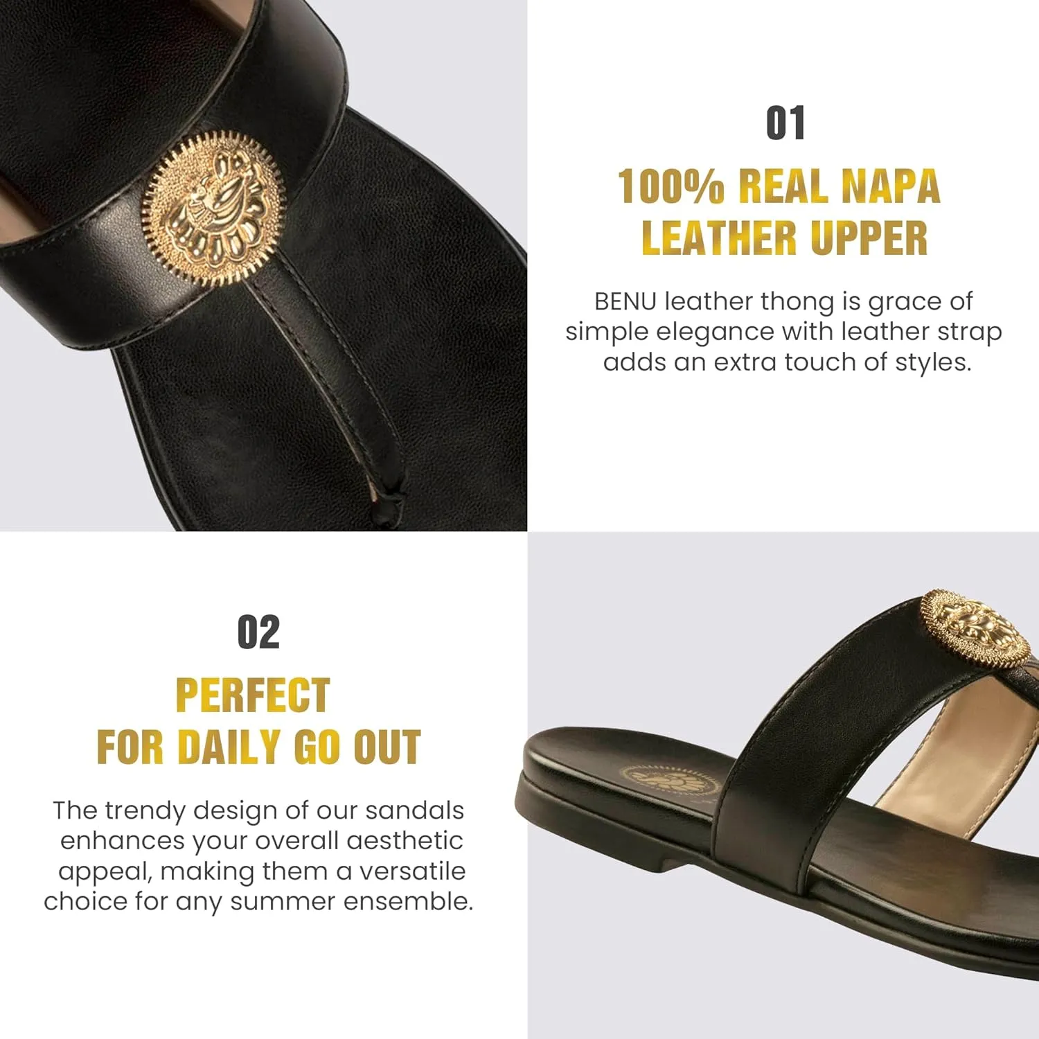JATAREA Slip-On Flat Toe Post T-Strap Sandals for Women | Benu