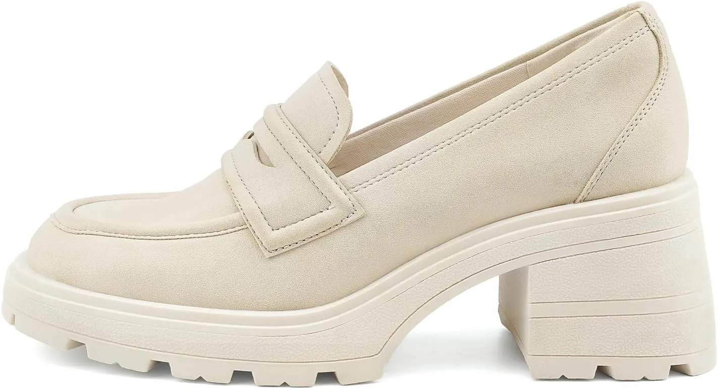 JENN ARDOR Chunky Block Heel Loafers for Women Closed Round Toe Platform Pumps Slip On Dress Shoes Wedding Party Office Lady Shoes
