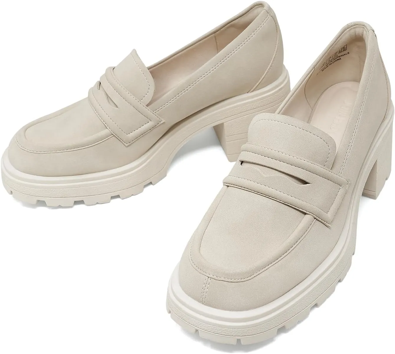 JENN ARDOR Chunky Block Heel Loafers for Women Closed Round Toe Platform Pumps Slip On Dress Shoes Wedding Party Office Lady Shoes