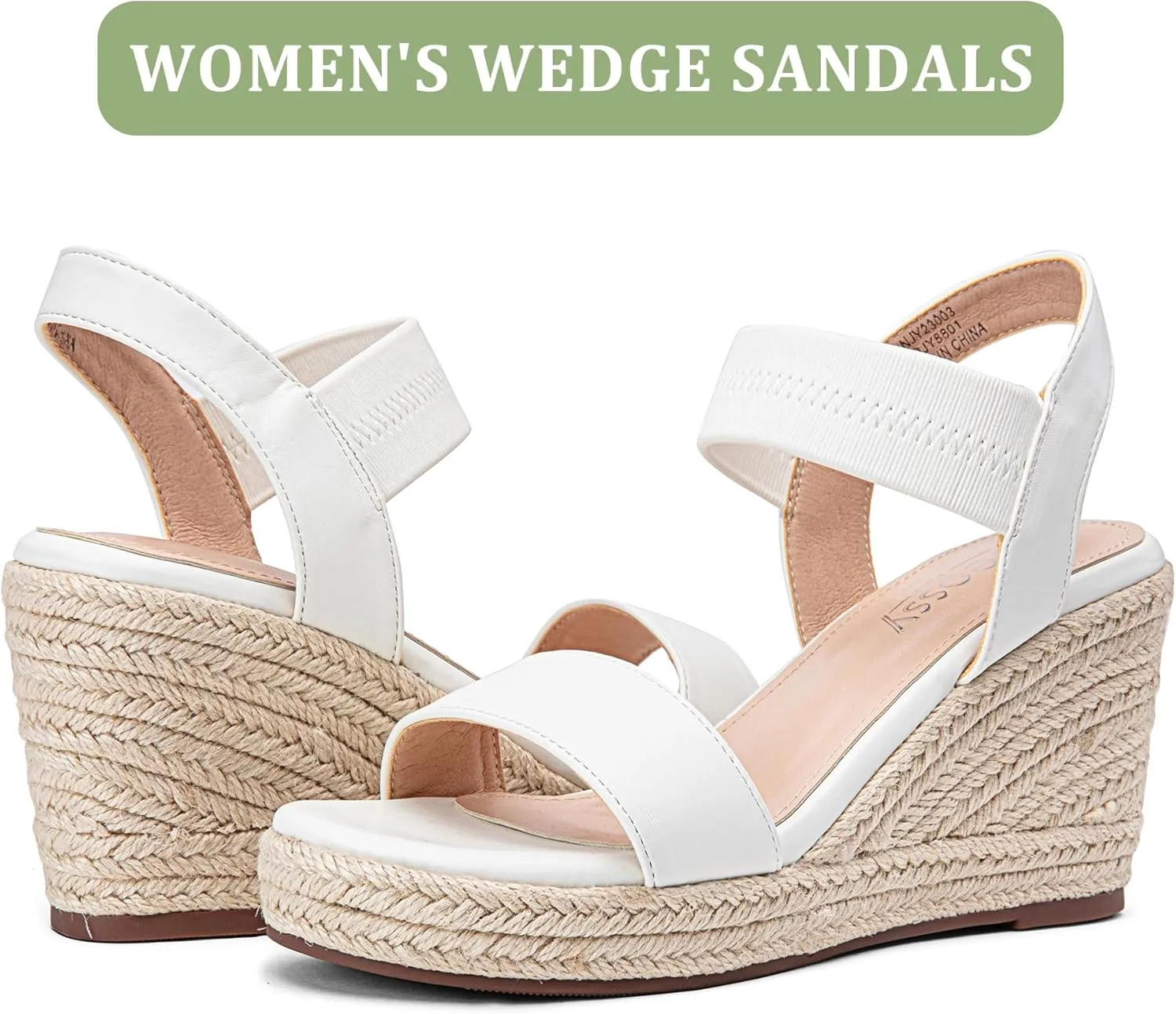 Jeossy Women's Wedge Platform Black Sandals, Espadrille Comfort Elastic Ankle Strap 8801 Sandals