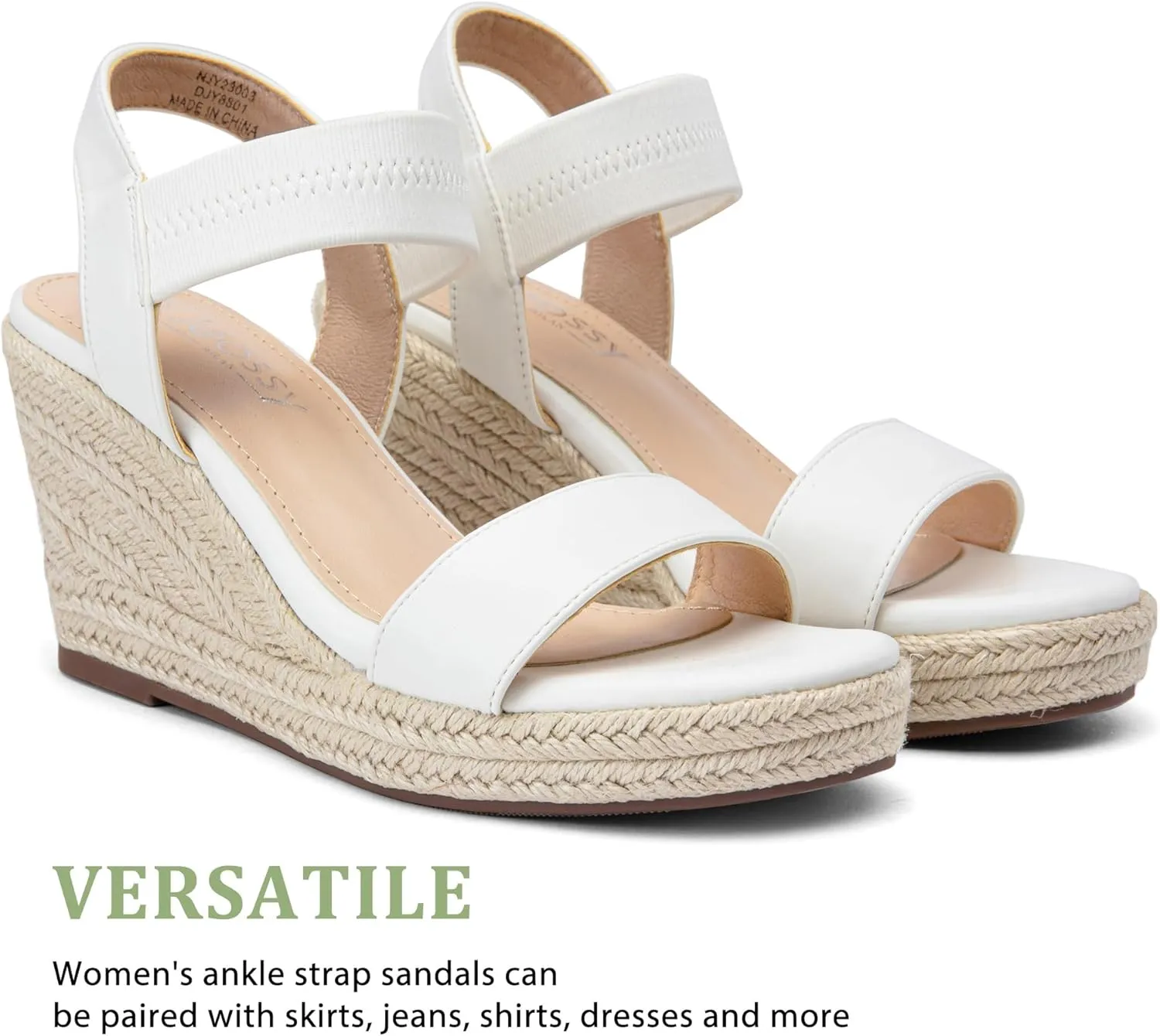 Jeossy Women's Wedge Platform Black Sandals, Espadrille Comfort Elastic Ankle Strap 8801 Sandals