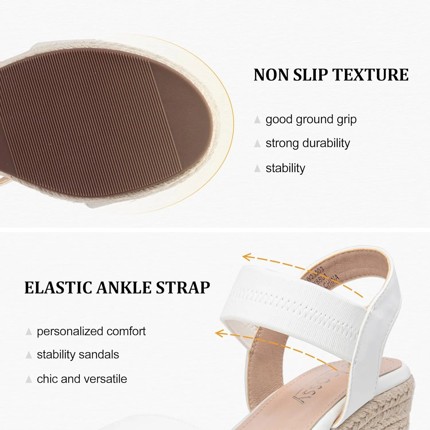 Jeossy Women's Wedge Platform Black Sandals, Espadrille Comfort Elastic Ankle Strap 8801 Sandals