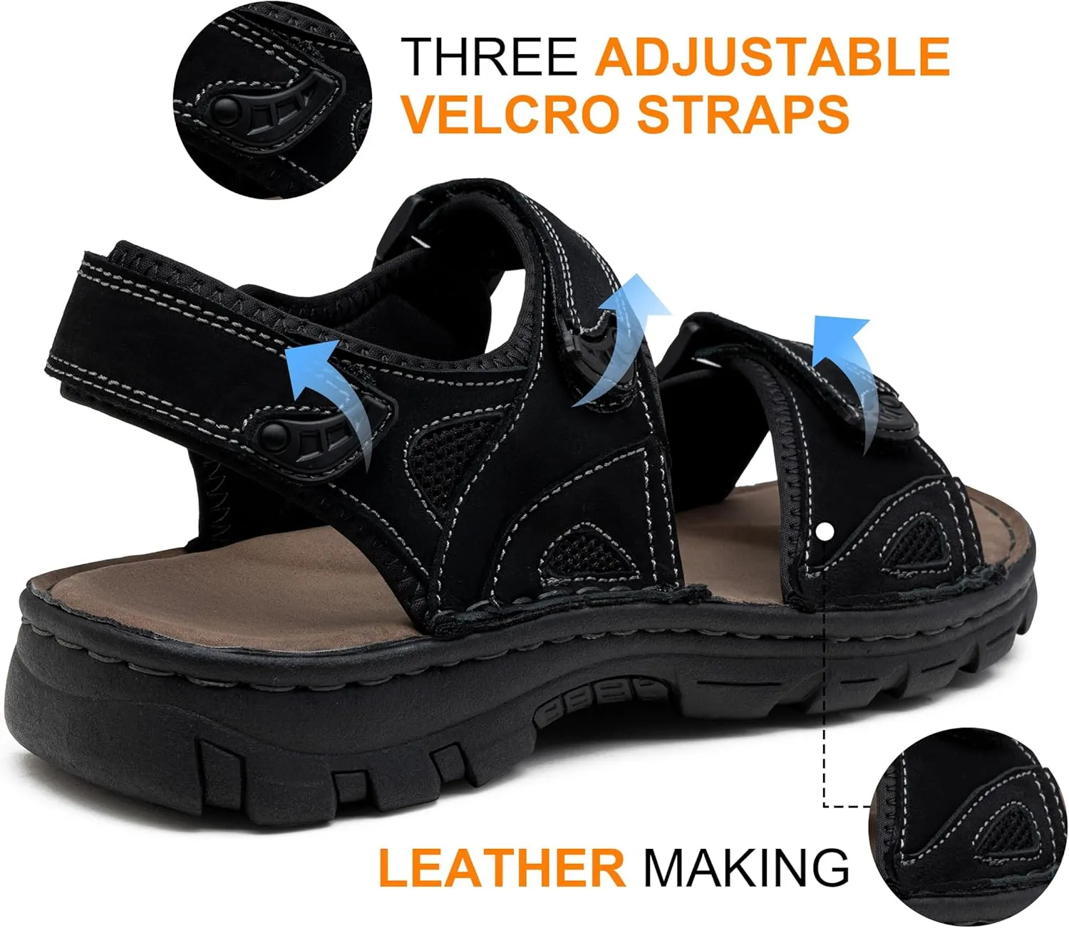 Jousen Men's Sandals Leather Open Toe Beach Sandal Outdoor Summer Sport Hiking Sandals