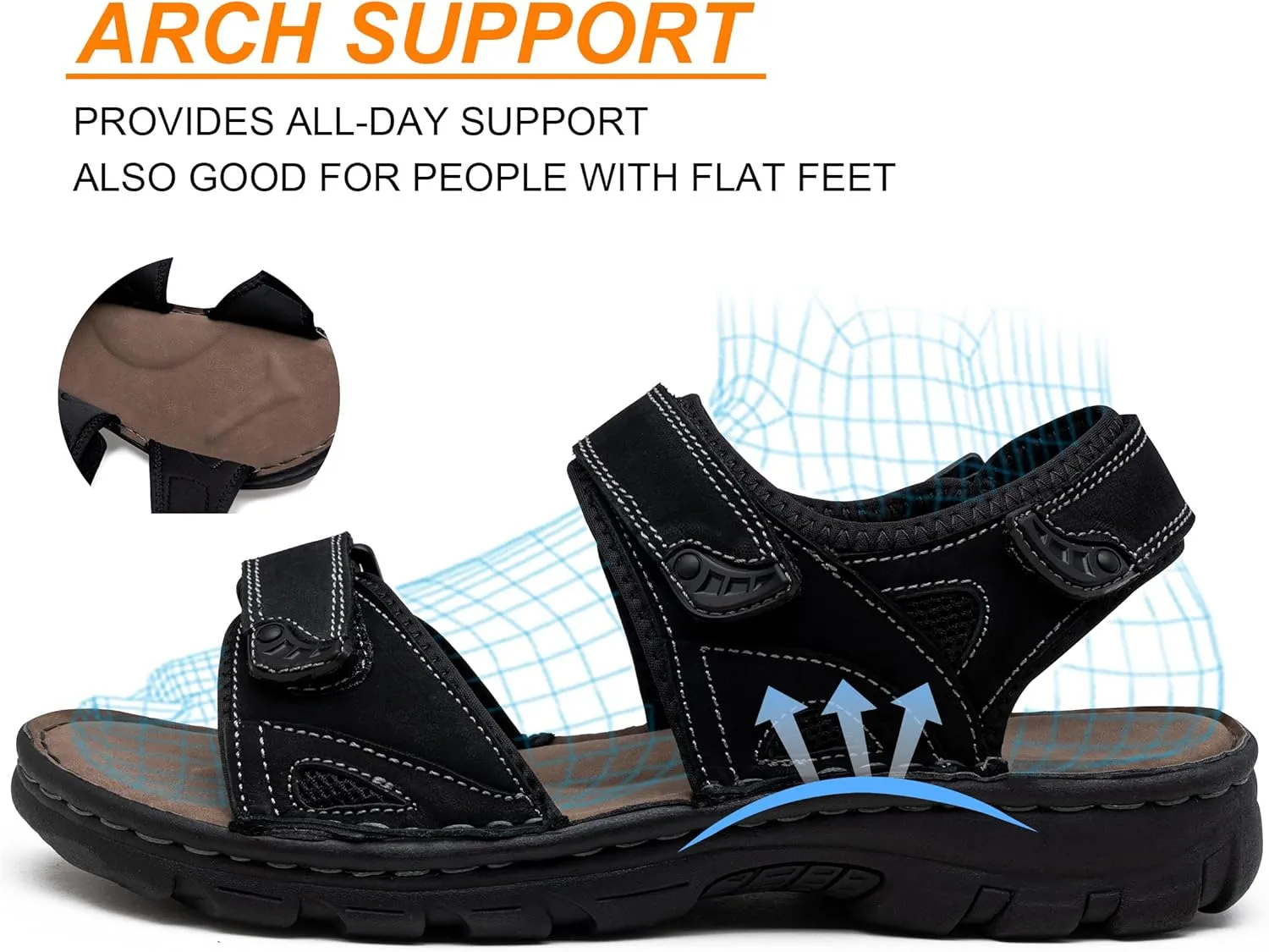 Jousen Men's Sandals Leather Open Toe Beach Sandal Outdoor Summer Sport Hiking Sandals