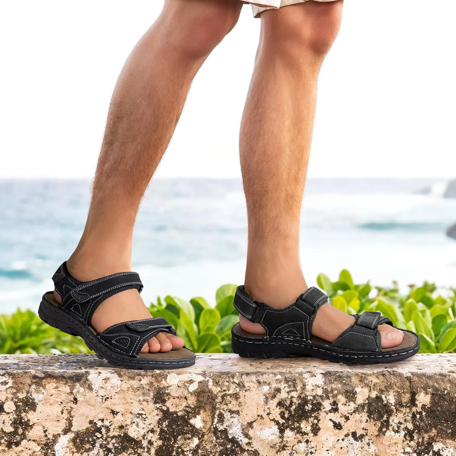 Jousen Men's Sandals Leather Open Toe Beach Sandal Outdoor Summer Sport Hiking Sandals
