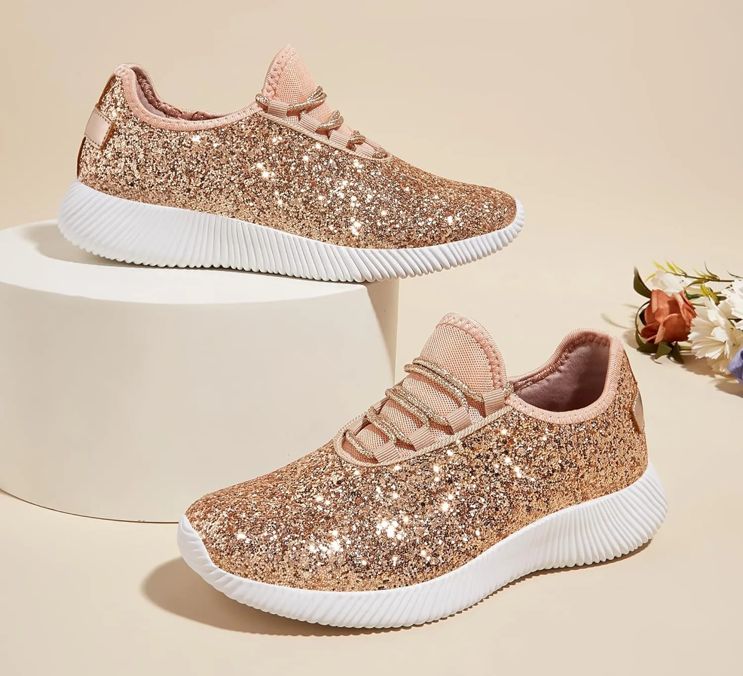 K KIP WOK Fashion Glitter Sneakers for Womens Silp On Running Shoes Lightweigt Tennis Walking Sneakers