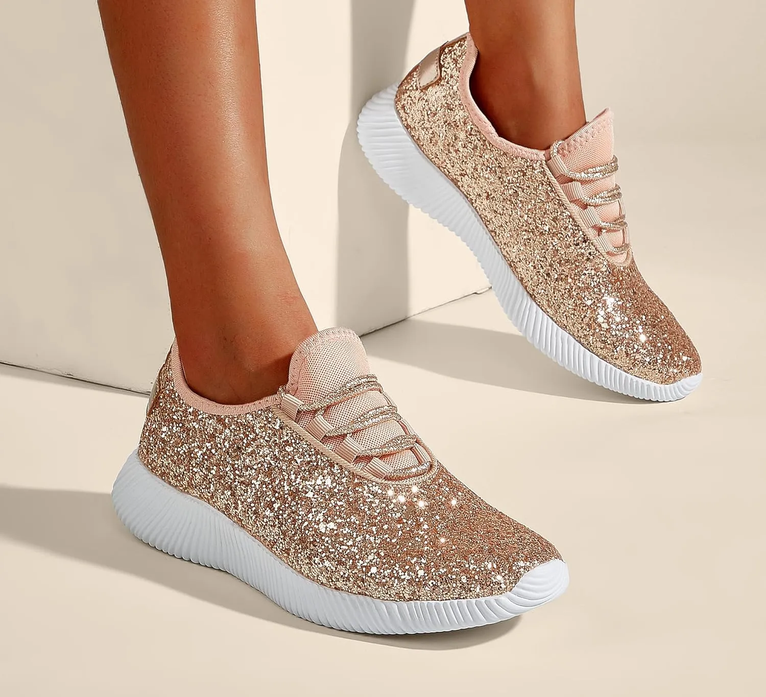 K KIP WOK Fashion Glitter Sneakers for Womens Silp On Running Shoes Lightweigt Tennis Walking Sneakers