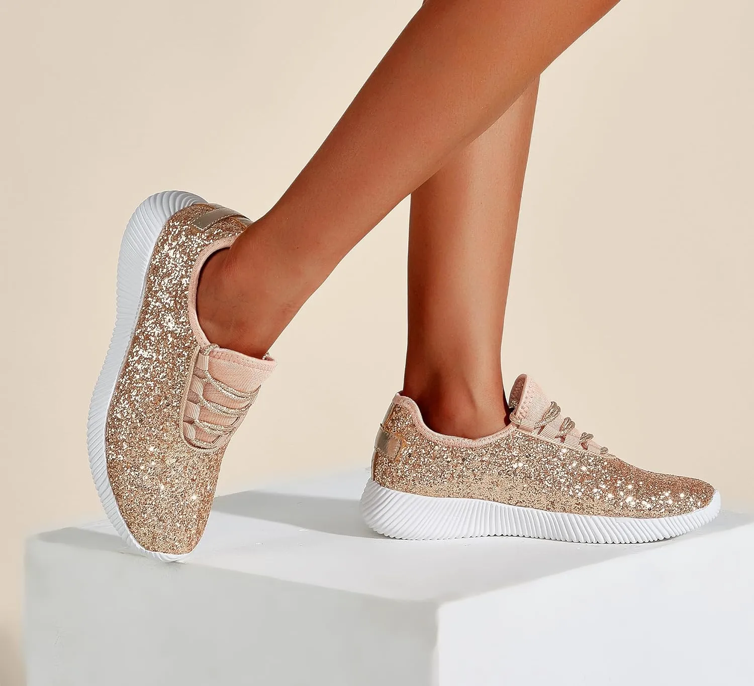 K KIP WOK Fashion Glitter Sneakers for Womens Silp On Running Shoes Lightweigt Tennis Walking Sneakers