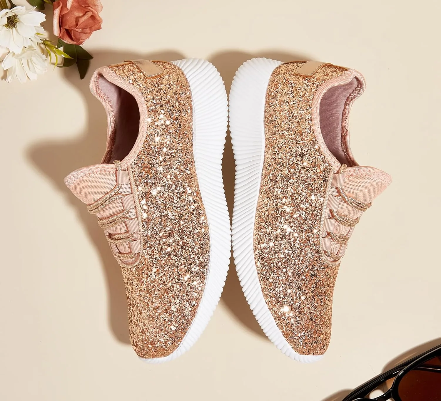 K KIP WOK Fashion Glitter Sneakers for Womens Silp On Running Shoes Lightweigt Tennis Walking Sneakers
