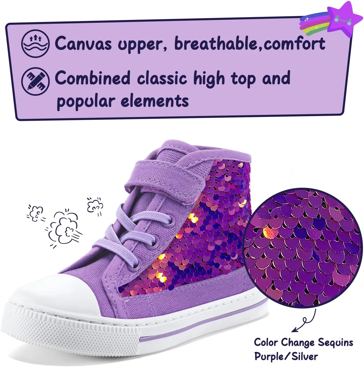 K KomForme Toddler Sneakers Girls Canvas High Top Walking Shoes with Hook and Loops