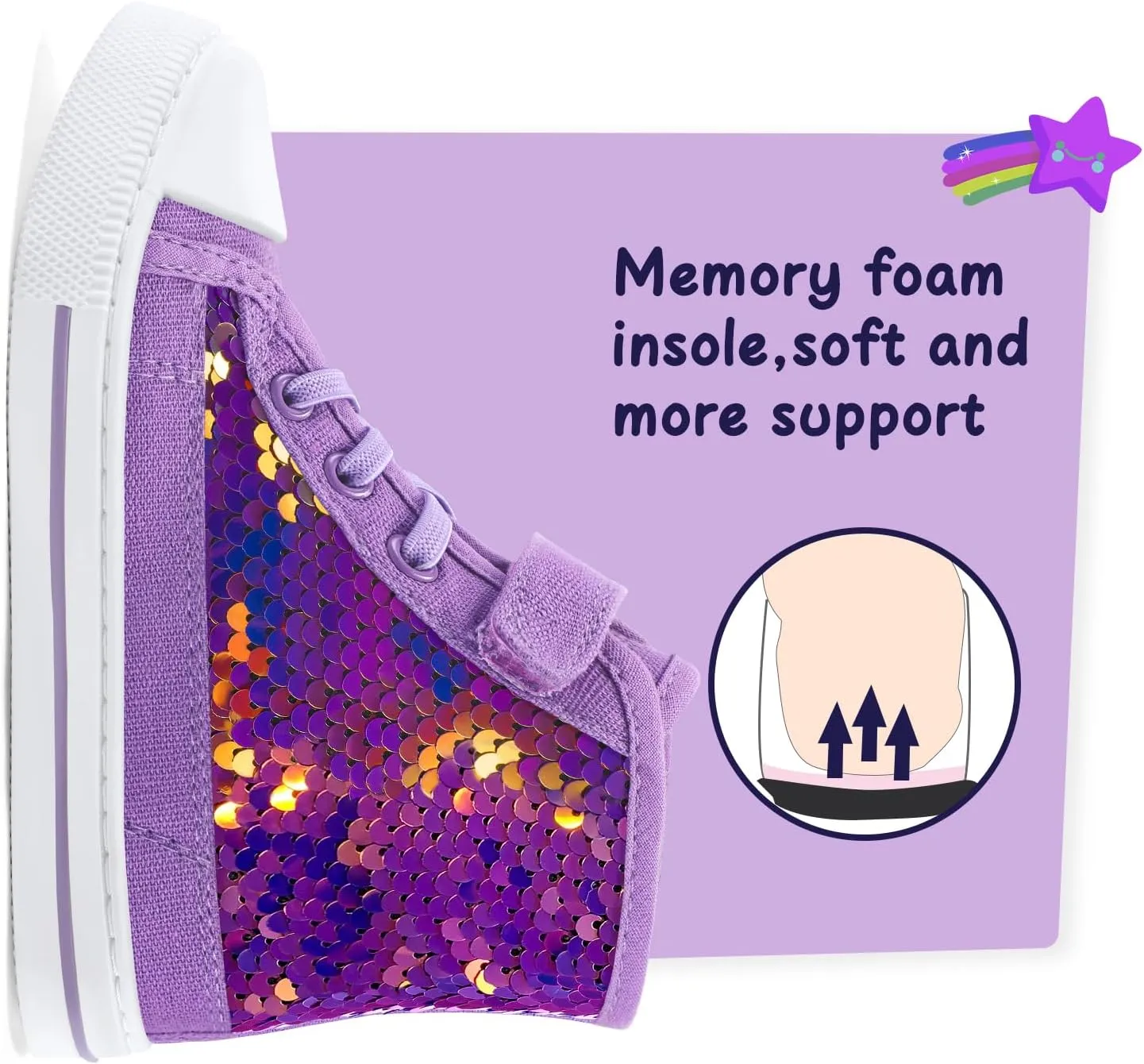 K KomForme Toddler Sneakers Girls Canvas High Top Walking Shoes with Hook and Loops