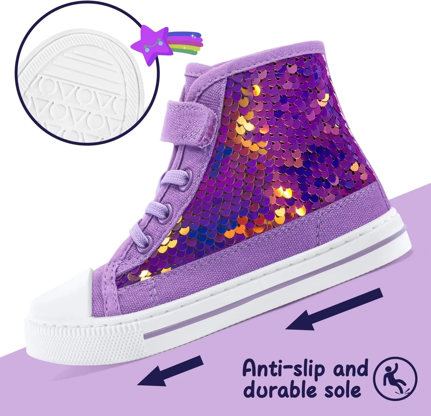 K KomForme Toddler Sneakers Girls Canvas High Top Walking Shoes with Hook and Loops