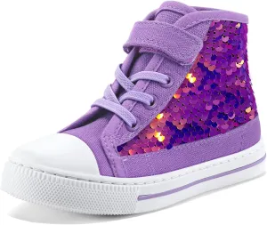 K KomForme Toddler Sneakers Girls Canvas High Top Walking Shoes with Hook and Loops