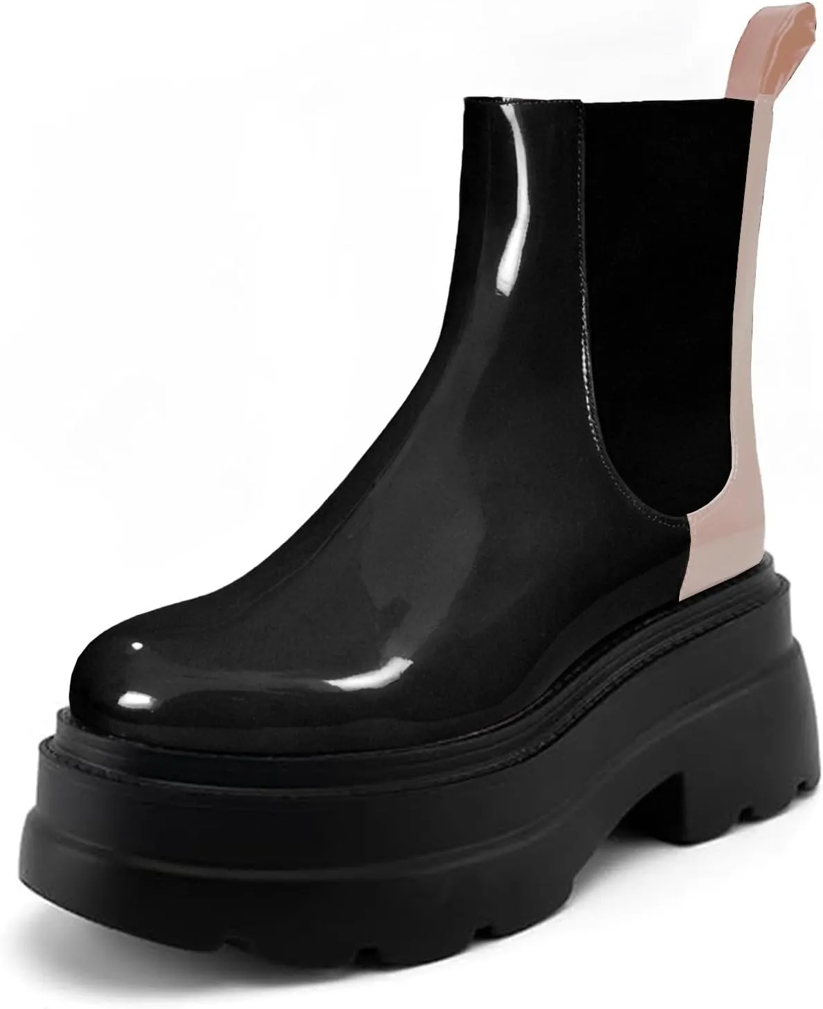 KaroNairy Women's Chelsea Boots Platform Ankle Booties Lug Sole Slip-On Short Boot Round Toe Boots