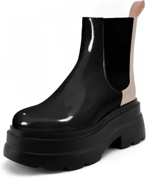 KaroNairy Women's Chelsea Boots Platform Ankle Booties Lug Sole Slip-On Short Boot Round Toe Boots