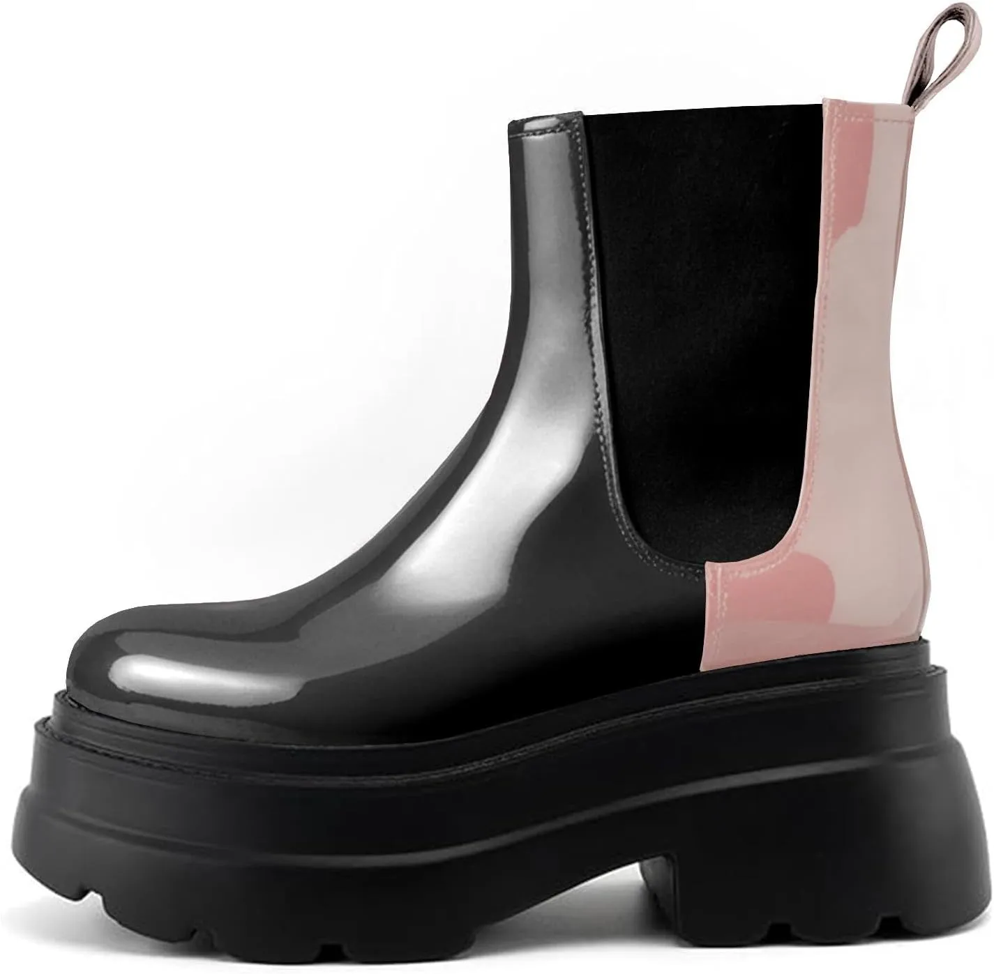 KaroNairy Women's Chelsea Boots Platform Ankle Booties Lug Sole Slip-On Short Boot Round Toe Boots