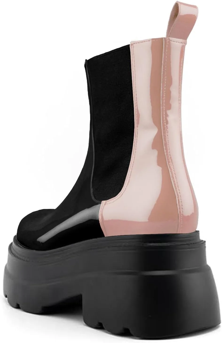 KaroNairy Women's Chelsea Boots Platform Ankle Booties Lug Sole Slip-On Short Boot Round Toe Boots