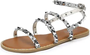 katliu Women's Flat Sandals Strappy Studded Sandals Gladiator Sandals with Ankle Strap