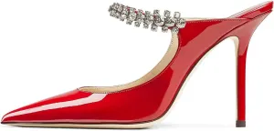 keleimusi Women's Heeled Mules Rhinestone Strap Pointed Toe Heeled Sandals High Heels Slip On Fashion Dress Bridal Mules Shoes For Women