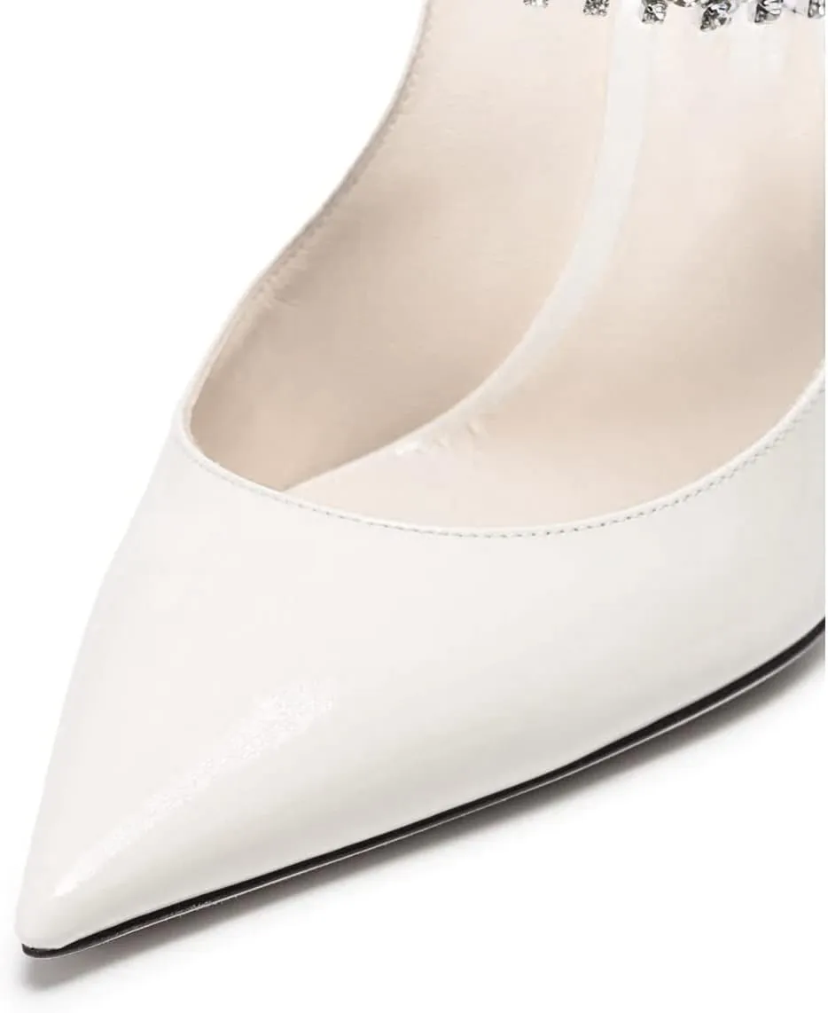 keleimusi Women's Heeled Mules Rhinestone Strap Pointed Toe Heeled Sandals High Heels Slip On Fashion Dress Bridal Mules Shoes For Women