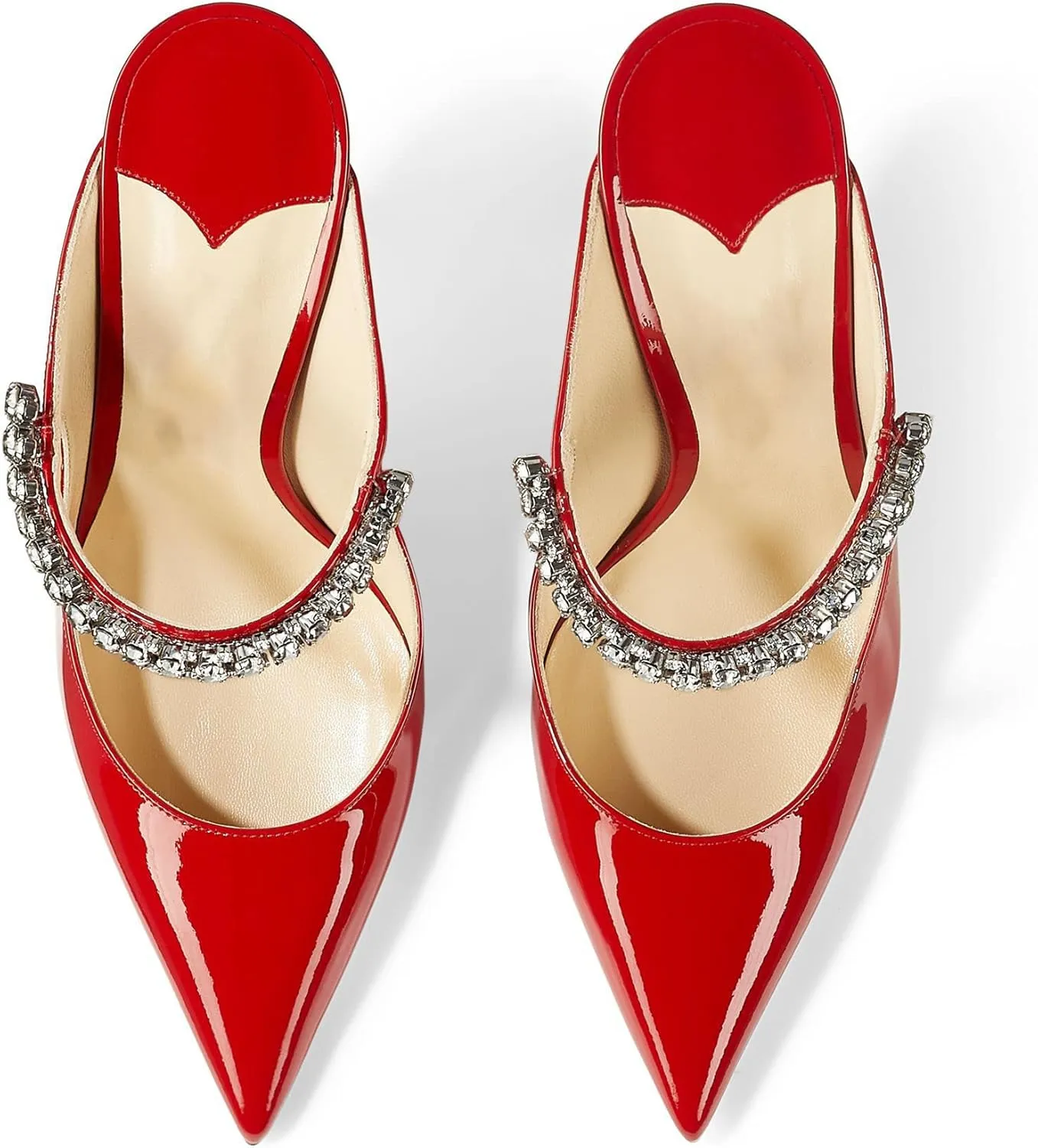 keleimusi Women's Heeled Mules Rhinestone Strap Pointed Toe Heeled Sandals High Heels Slip On Fashion Dress Bridal Mules Shoes For Women