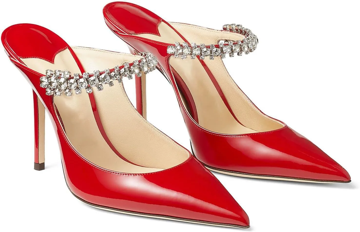 keleimusi Women's Heeled Mules Rhinestone Strap Pointed Toe Heeled Sandals High Heels Slip On Fashion Dress Bridal Mules Shoes For Women