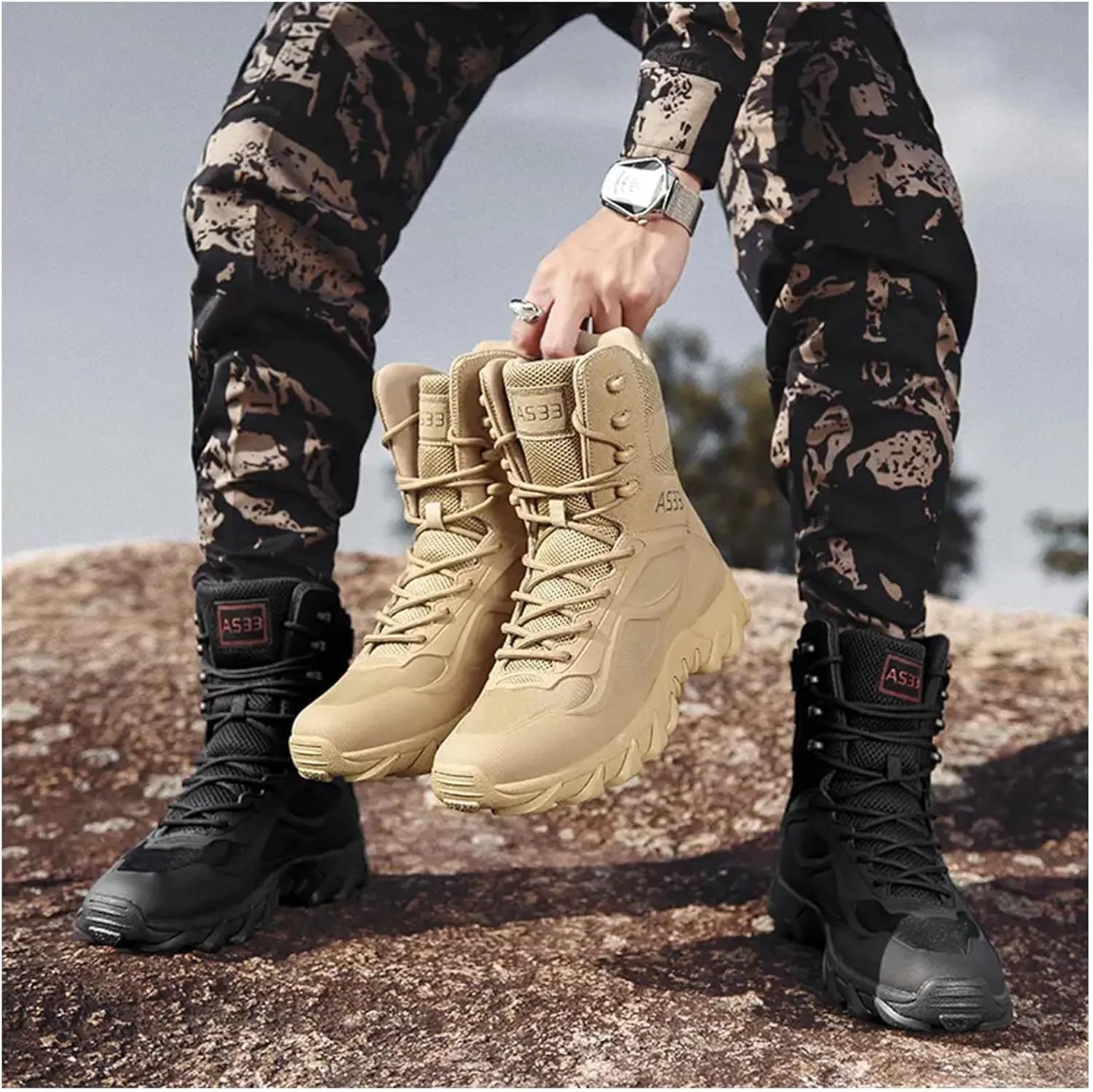 Kervaky Men's Military Tactical Boots Lightweight work boots for men tactical boots breathable jungle Desert Combat Boots
