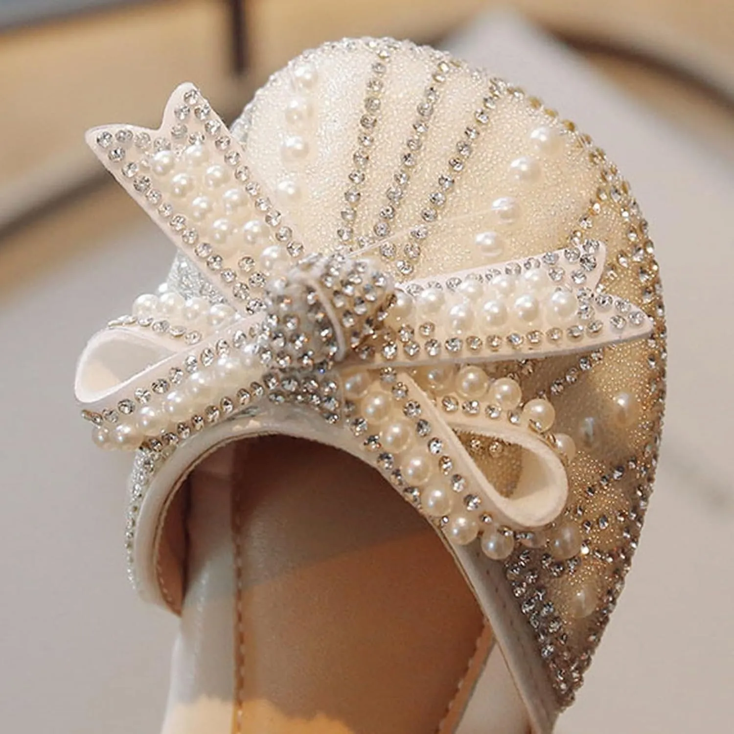 Kids Girls Beaded Strap Sandals Low Heel Closed Toe Pearl Glitter Shoes Toddler Baby Ankle Wedding Formal Shoes