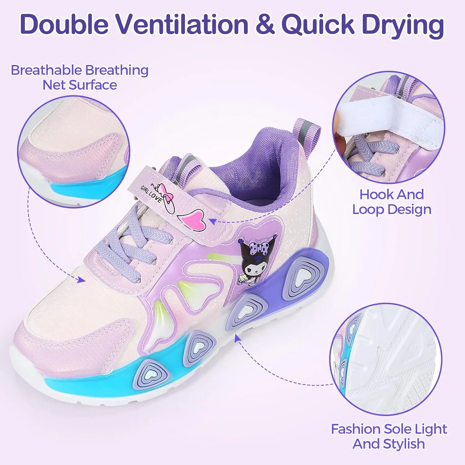 Kid's Glitter Running Cartoon Sneaker Sparkly Glowing Shiny Bling Princess Shoes School Athletic Walking Shoes for Girls