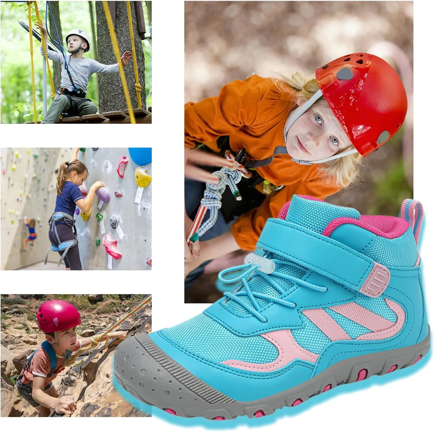Kids Hiking Boots Boys Girls Outdoor Ankle Boots Anti Collision Hiking Shoes for Toddler/Little Kid/Big Kid