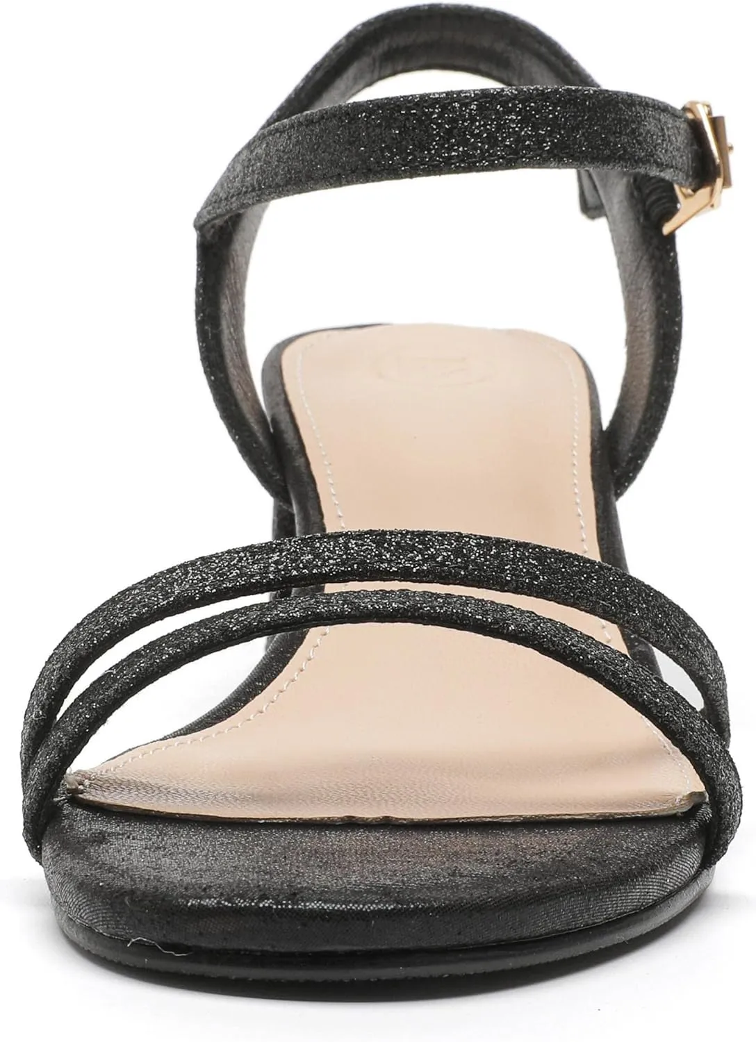 kkdom Women's Open Toe Ankle Strap Glitter Sandals Pumps Low Block Chunky Heels Wedding Dress Shoes