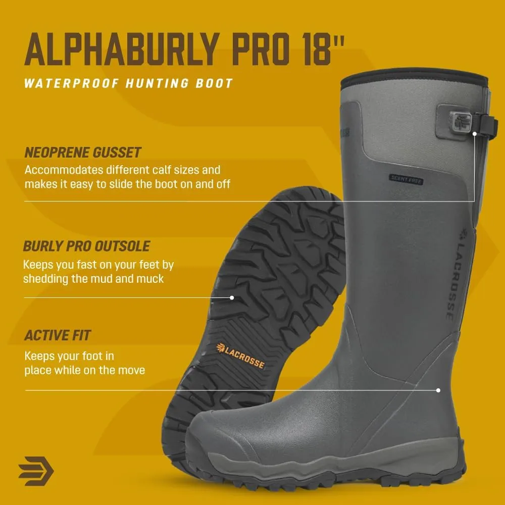LaCrosse Alphaburly Pro 18" Hunting Boots for Men Featuring Waterproof Rubber, Adjustable Gusset, and EVA Footbed
