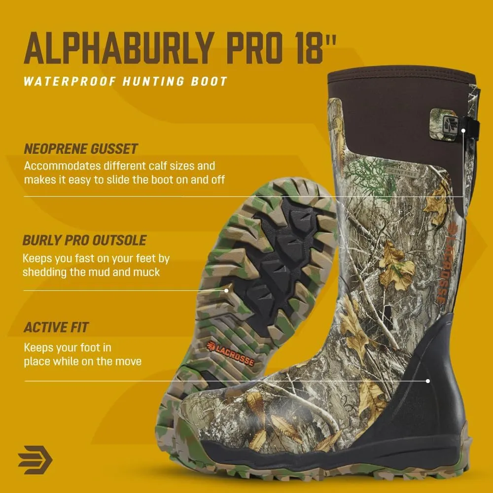 LaCrosse Alphaburly Pro 18" Hunting Boots for Men Featuring Waterproof Rubber, Adjustable Gusset, and EVA Footbed