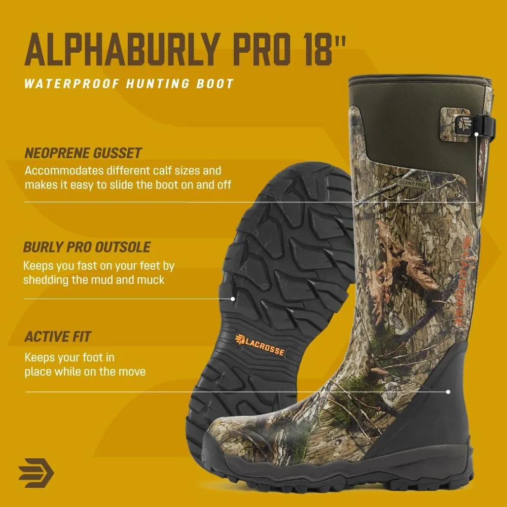 LaCrosse Alphaburly Pro 18" Hunting Boots for Men Featuring Waterproof Rubber, Adjustable Gusset, and EVA Footbed