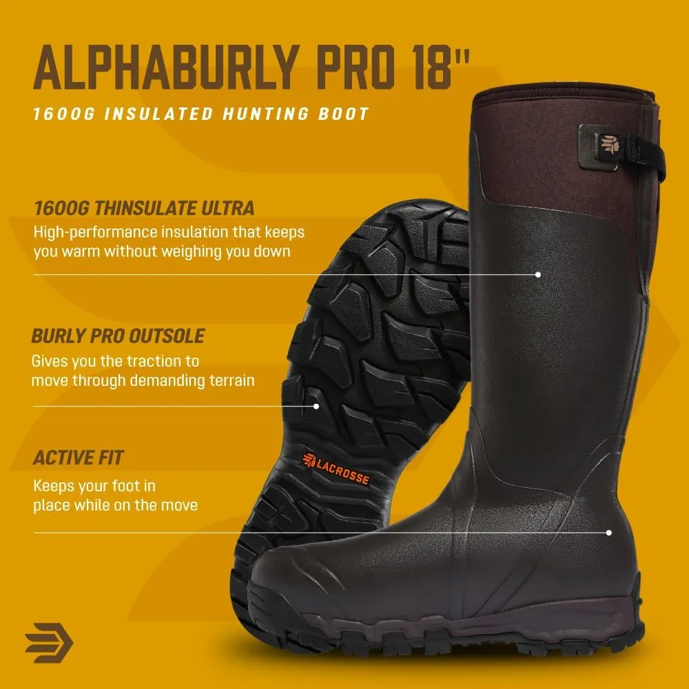 LaCrosse Alphaburly Pro 18" Insulated Hunting Boots for Men Featuring Waterproof Rubber, 1600G Thinsulate, and EVA Footbed, First Lite Cipher