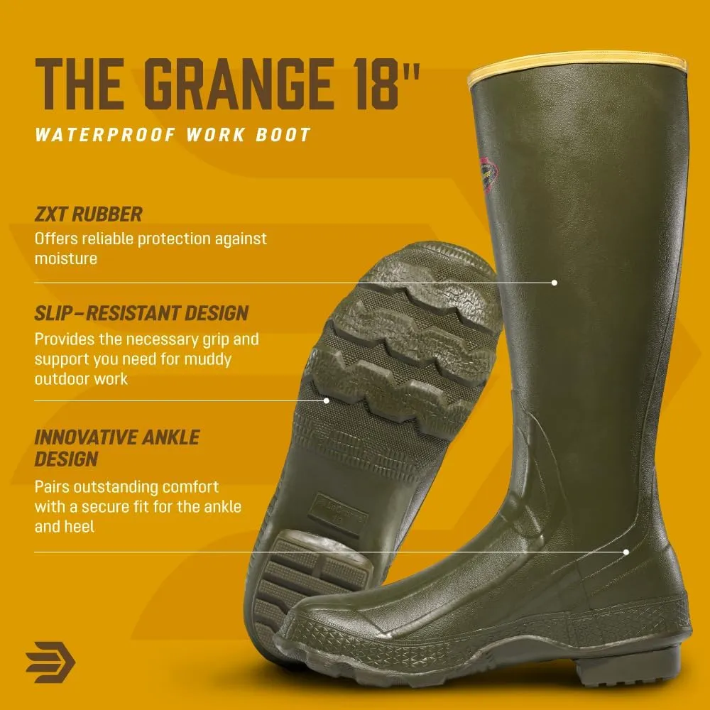LaCrosse Grange Rubber Hunting & Work Boots for Men - Waterproof ZXT Rubber, with Adjustable Fit Strap, EVA Footbed, and Slip-Resistant Outsole