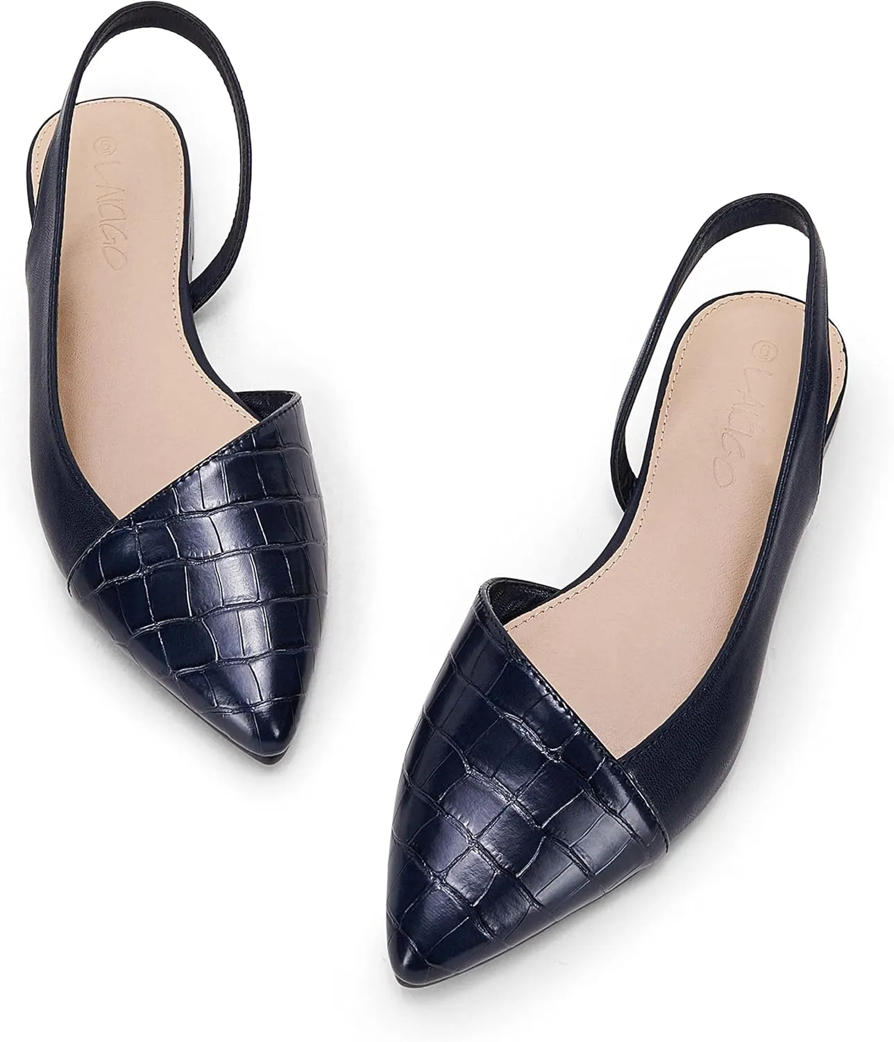 LAICIGO Women's Closed Pointed Toe Flats Slingback Low Heel Slip-on Cutout Animal Print Backless Mules Sandals
