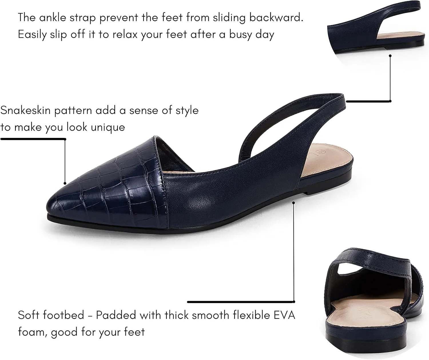 LAICIGO Women's Closed Pointed Toe Flats Slingback Low Heel Slip-on Cutout Animal Print Backless Mules Sandals
