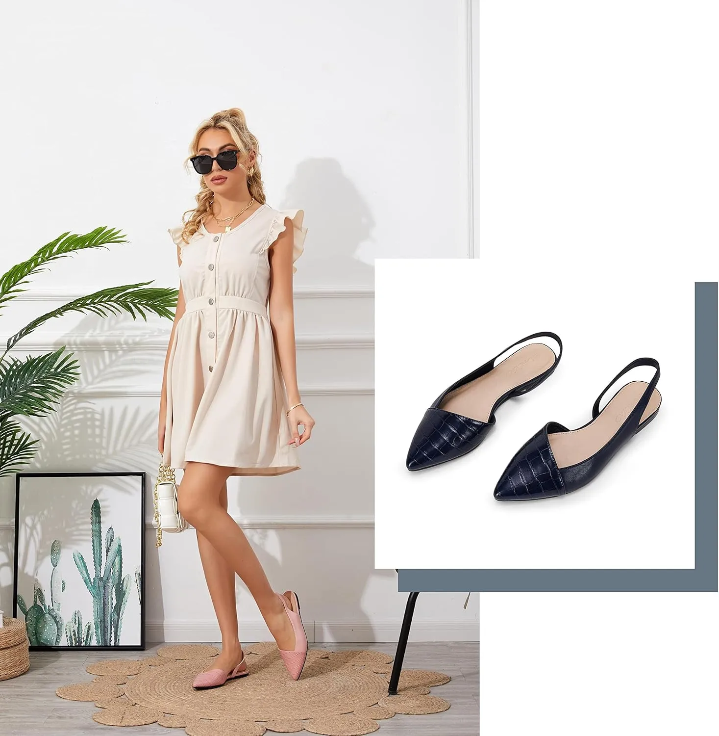 LAICIGO Women's Closed Pointed Toe Flats Slingback Low Heel Slip-on Cutout Animal Print Backless Mules Sandals