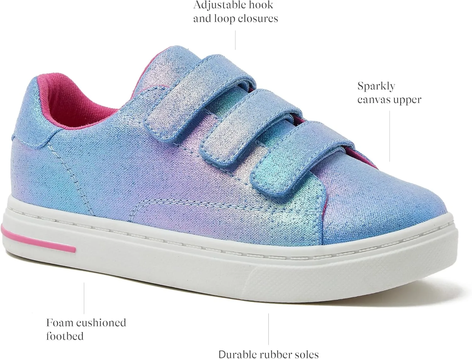 Lands' End Boys' and Girls' Sneakers, No Tie Casual Tennis Shoes for Boys and Girls Size 5-10 Toddler, Little and Big Kids 11 to 7, Blue or White with Hook and Loop Straps