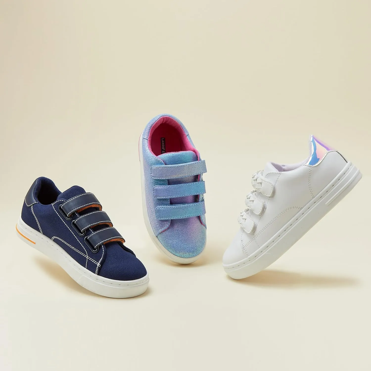 Lands' End Boys' and Girls' Sneakers, No Tie Casual Tennis Shoes for Boys and Girls Size 5-10 Toddler, Little and Big Kids 11 to 7, Blue or White with Hook and Loop Straps