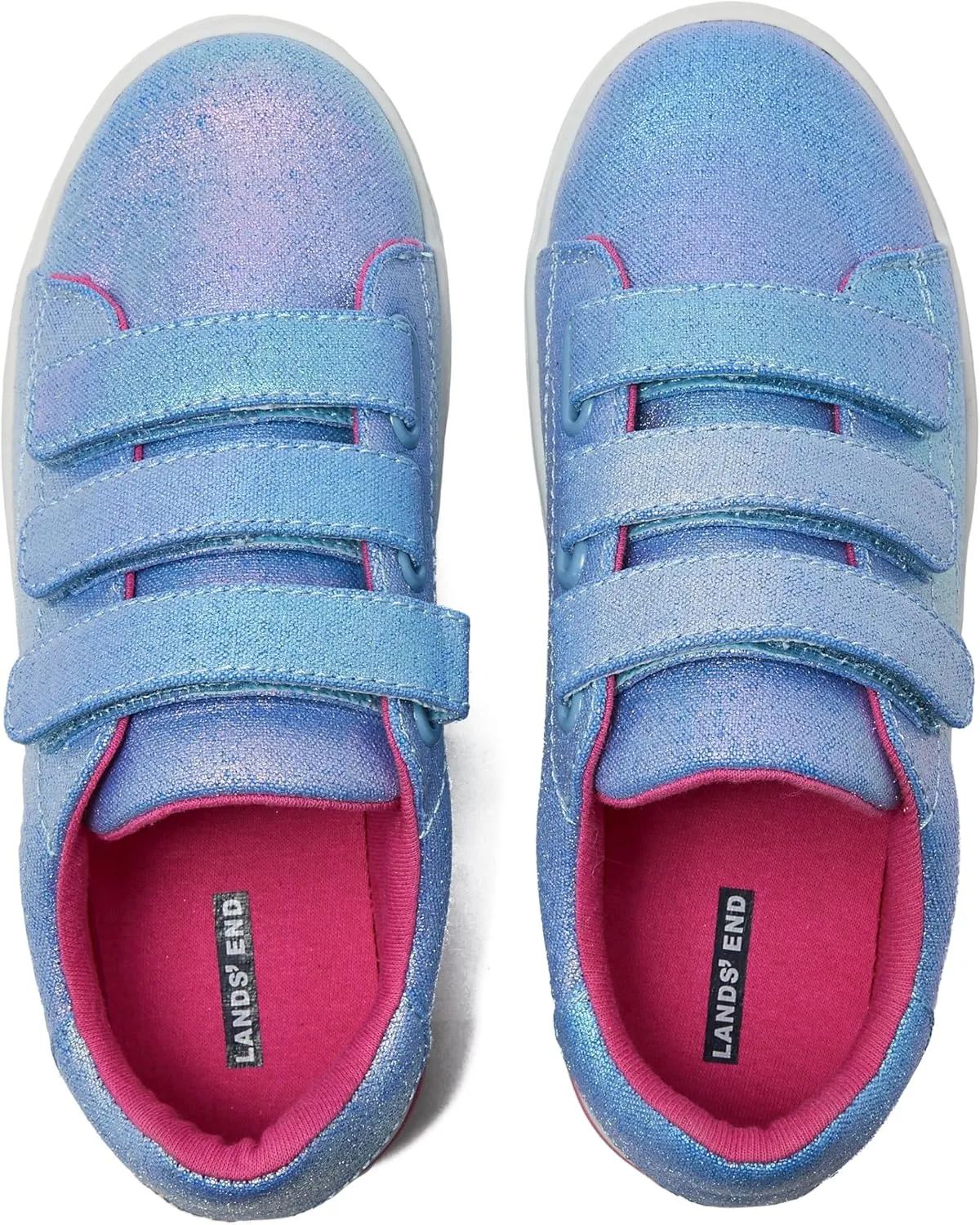 Lands' End Boys' and Girls' Sneakers, No Tie Casual Tennis Shoes for Boys and Girls Size 5-10 Toddler, Little and Big Kids 11 to 7, Blue or White with Hook and Loop Straps
