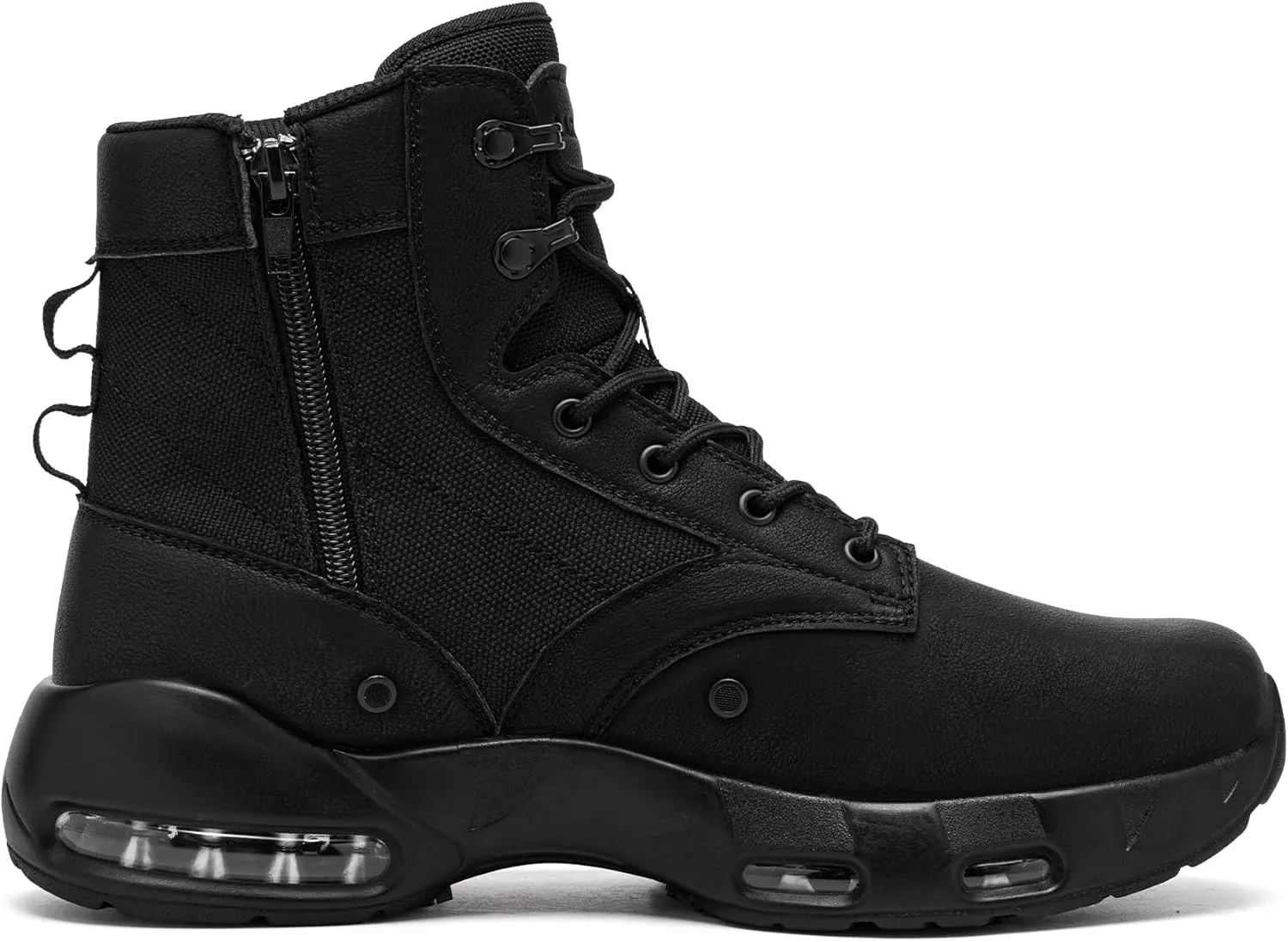 LARNMERN Non Slip Mens Boots Slip Resistant Shoes Air Cushion Side Zipper Casual Comfort Botas Militares Hombre Zapatos de Trabajo Black