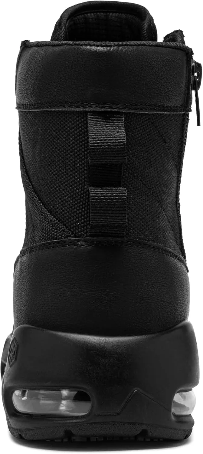 LARNMERN Non Slip Mens Boots Slip Resistant Shoes Air Cushion Side Zipper Casual Comfort Botas Militares Hombre Zapatos de Trabajo Black