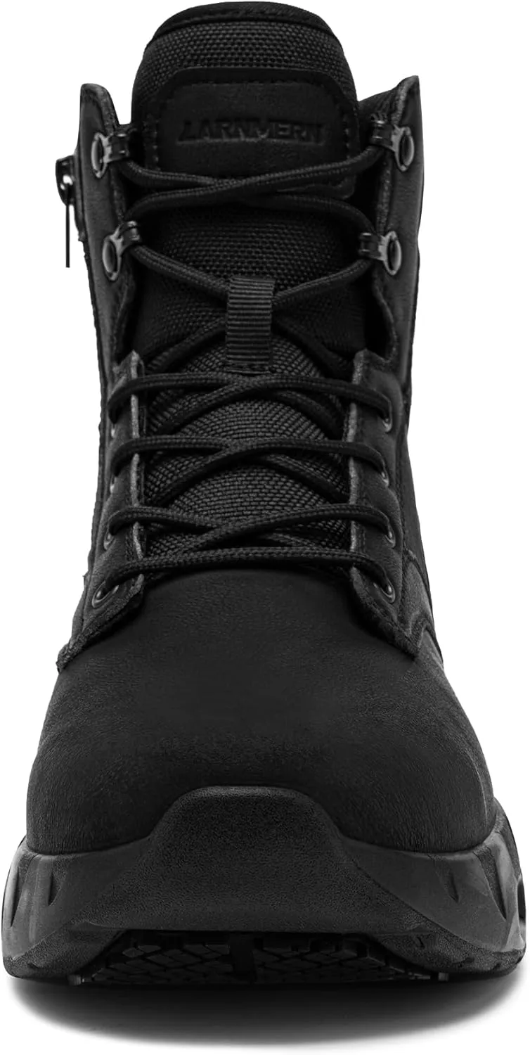 LARNMERN Non Slip Mens Boots Slip Resistant Shoes Air Cushion Side Zipper Casual Comfort Botas Militares Hombre Zapatos de Trabajo Black