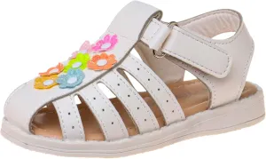 Laura Ashley Princess Girl Rainbow Sandals Summer Glitter Strap Closed Toe Sandals Flats for Girls Size 6-10 Toddler 11-12 Little Kid