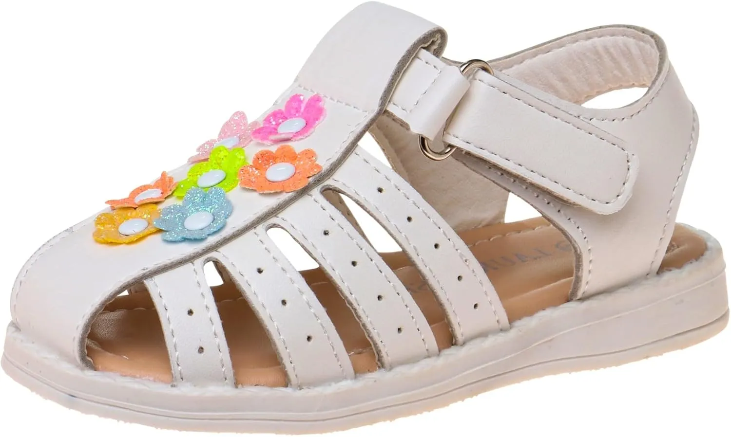 Laura Ashley Princess Girl Rainbow Sandals Summer Glitter Strap Closed Toe Sandals Flats for Girls Size 6-10 Toddler 11-12 Little Kid