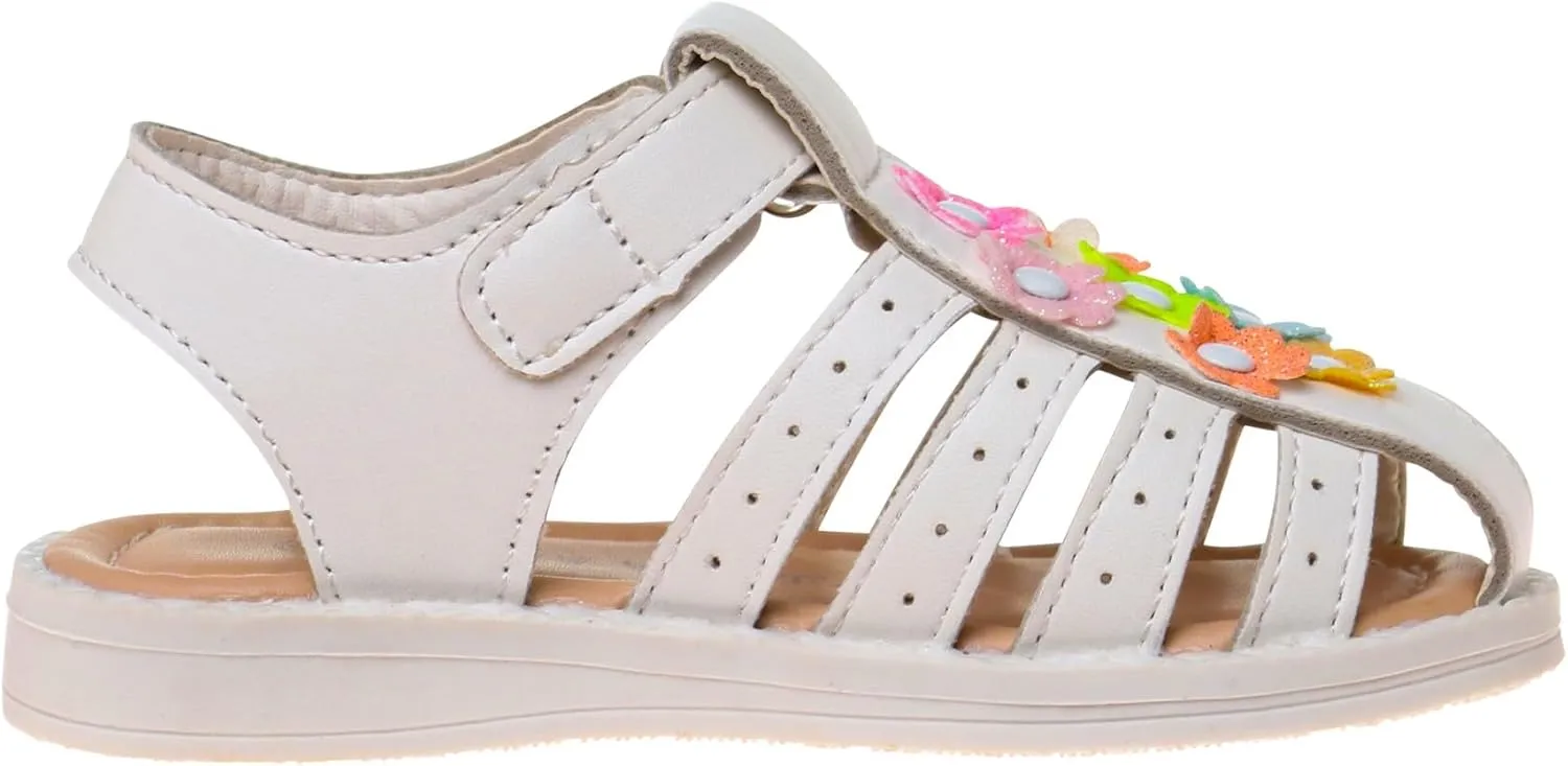 Laura Ashley Princess Girl Rainbow Sandals Summer Glitter Strap Closed Toe Sandals Flats for Girls Size 6-10 Toddler 11-12 Little Kid