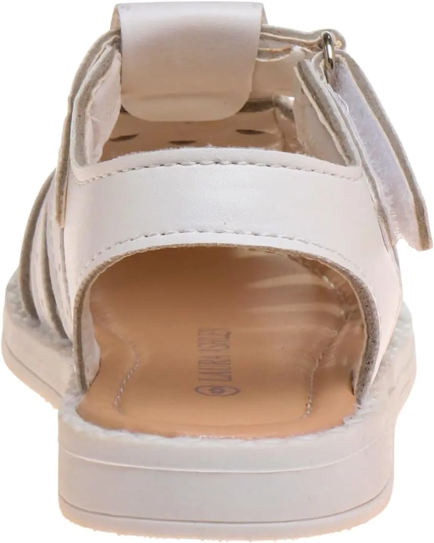 Laura Ashley Princess Girl Rainbow Sandals Summer Glitter Strap Closed Toe Sandals Flats for Girls Size 6-10 Toddler 11-12 Little Kid